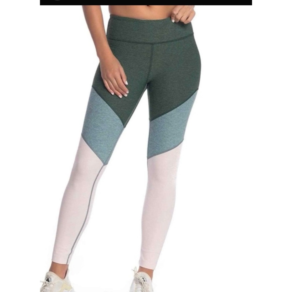 Outdoor Voices Tri-Tone Colorblock Springs 7/8 Leggings Green Blue Pink Small